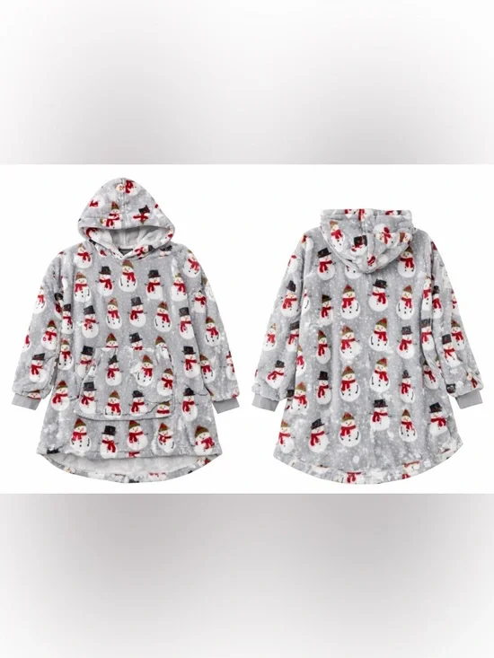 Throwzy Snowman Hoodie Blanket One Size Cozy Plush Oversized Winter Lounger NWOT - Picture 2 of 3